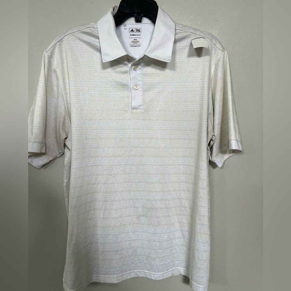 🔥ADIDAS GOLF MEN'S STRIPED GOLF POLO CLIMA COOL SIZE MEDIUM COLOR WHITE/YELLOW
